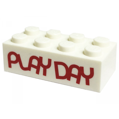 white brick 2 x 4 with red play day pattern play day 2018 2019