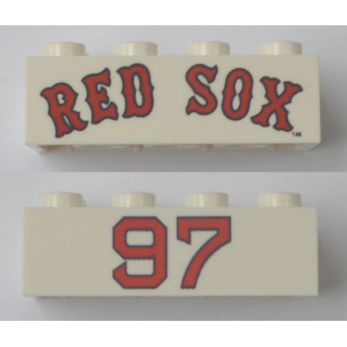 white brick 2 x 4 with red sox and 97 pattern