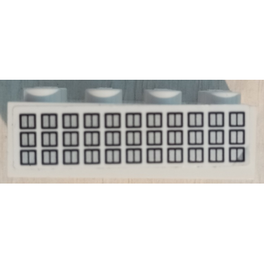 white brick 2 x 4 with 33 silver windows with dark blue outlines pattern sticker - sets 40227 40318