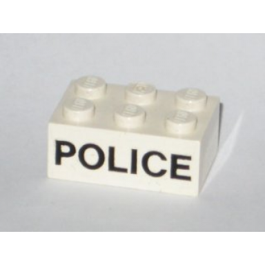 white brick 2 x 3 with black police sans-serif pattern