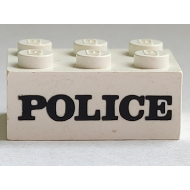 white brick 2 x 3 with black police serif bold pattern embossed