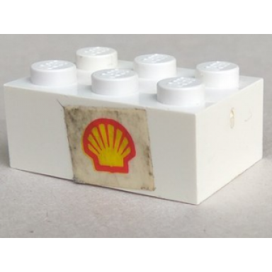 white brick 2 x 3 with shell logo pattern on both sides stickers - set 604-1