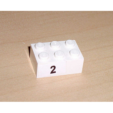 white brick 2 x 3 with black 2 pattern sticker - set 8389