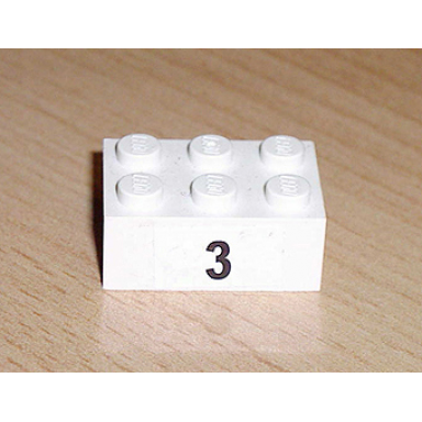 white brick 2 x 3 with black 3 pattern sticker - set 8389
