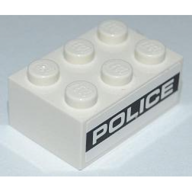 white brick 2 x 3 with white police on black background pattern on both sides stickers - set 8186