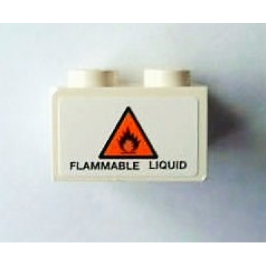 white brick 2 x 3 with orange danger triangle and flammable liquid pattern on end sticker - set 8154