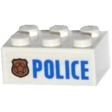 white brick 2 x 3 with police copper star badge and blue police pattern sticker - set 60130