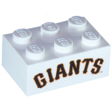white brick 2 x 3 with black giants with orange outline pattern