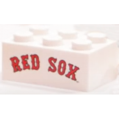 white brick 2 x 3 with red red sox with black outline pattern