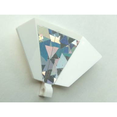 white panel 3 x 5 hexagonal with bent sides and clip with holographic trapezoid pattern sticker - sets 1737 2154 5129 5384 6815 6856 6900 6915 6938 6958 6975 6982 6999