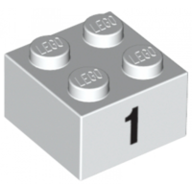 white brick 2 x 2 with black number 1 pattern