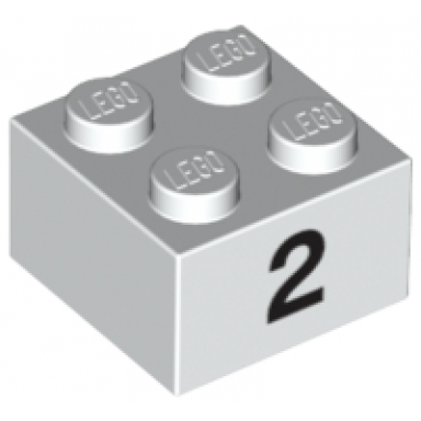 white brick 2 x 2 with black number 2 pattern
