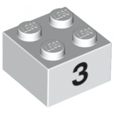 white brick 2 x 2 with black number 3 pattern