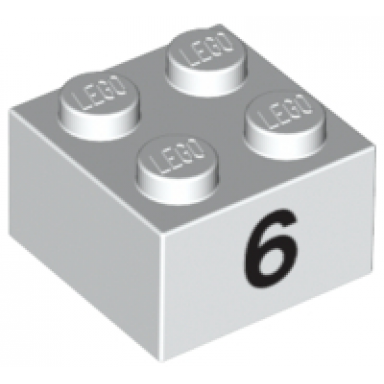 white brick 2 x 2 with black number 6 pattern