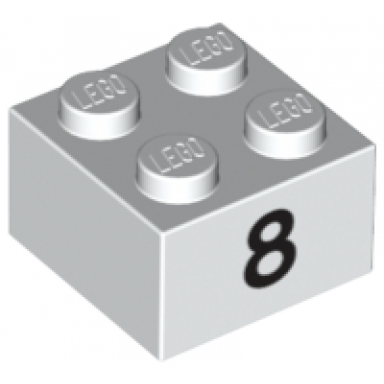 white brick 2 x 2 with black number 8 pattern