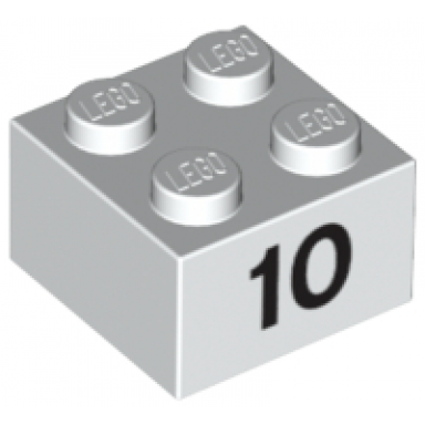 white brick 2 x 2 with black number 10 pattern