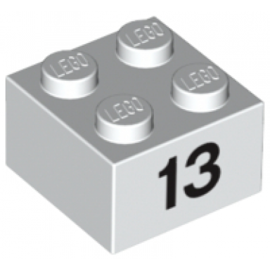 white brick 2 x 2 with black number 13 pattern
