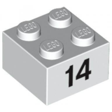 white brick 2 x 2 with black number 14 pattern