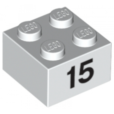 white brick 2 x 2 with black number 15 pattern