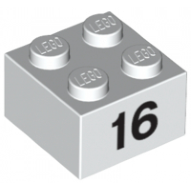 white brick 2 x 2 with black number 16 pattern
