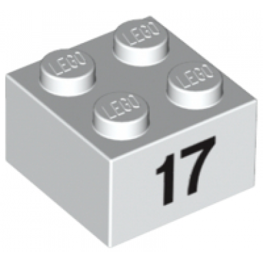 white brick 2 x 2 with black number 17 pattern