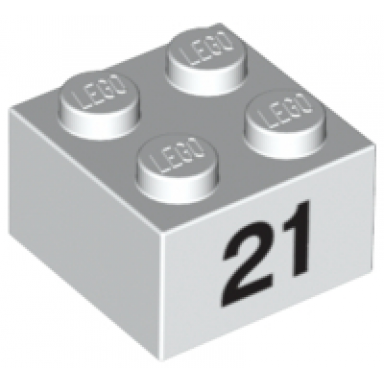 white brick 2 x 2 with black number 21 pattern