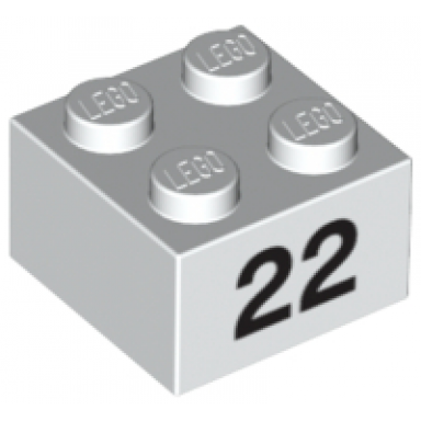 white brick 2 x 2 with black number 22 pattern