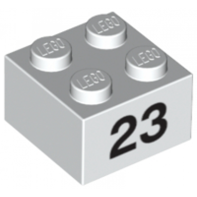 white brick 2 x 2 with black number 23 pattern