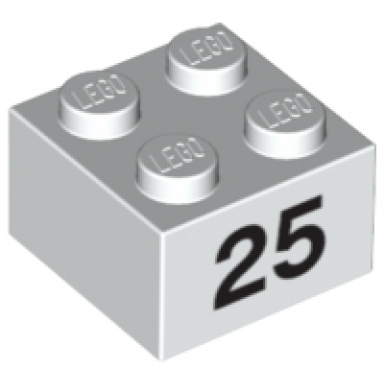 white brick 2 x 2 with black number 25 pattern