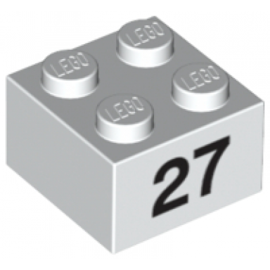 white brick 2 x 2 with black number 27 pattern