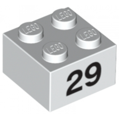 white brick 2 x 2 with black number 29 pattern