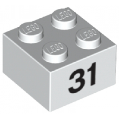white brick 2 x 2 with black number 31 pattern