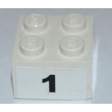 white brick 2 x 2 with black number 1 wide bold font pattern sticker - set 8125