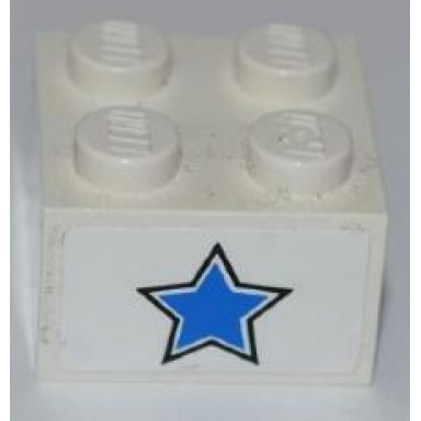 white brick 2 x 2 with blue star pattern sticker - set 7970