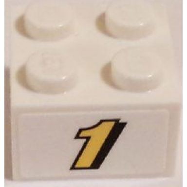 white brick 2 x 2 with yellow 1 with black outline pattern sticker - set 60084
