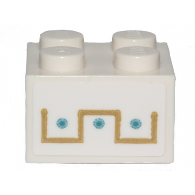 white brick 2 x 2 with gold and medium azure ornament pattern sticker - set 70838