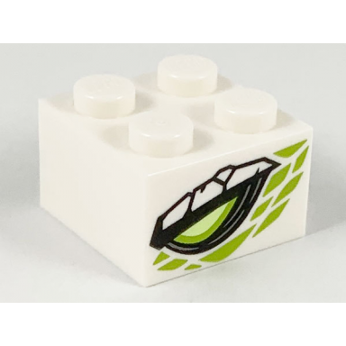 white brick 2 x 2 with lime and yellowish green dragon eye lime scales pattern on two sides