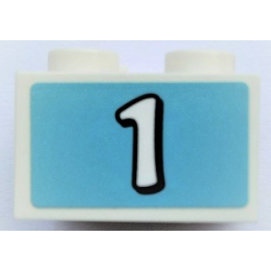 white brick 2 x 2 with white number 1 on medium azure background pattern sticker - set 41352