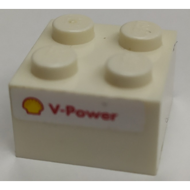 white brick 2 x 2 with shell logo and red v-power pattern on both sides stickers - set 8155
