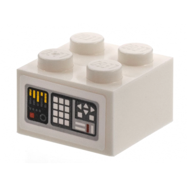 white brick 2 x 2 with computer readout display white buttons yellow equalizer pattern sticker - set 76831