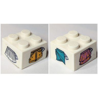 white brick 2 x 2 with clothes skirts and shorts with price tags pattern on all sides stickers - set 41427