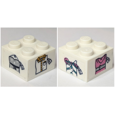 white brick 2 x 2 with clothes tops and shirt with price tags pattern on all sides stickers - set 41427