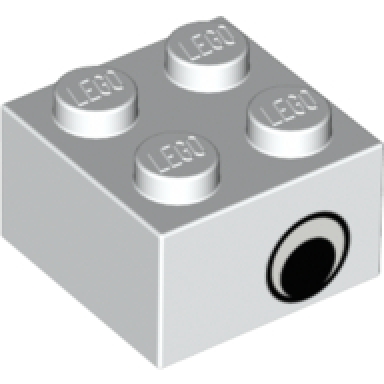 white brick 2 x 2 with black eye offset with white pattern on opposite sides