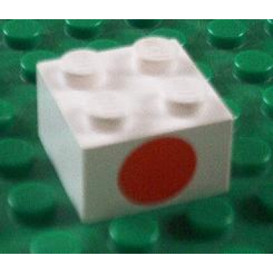 white brick 2 x 2 with dot red on one side pattern