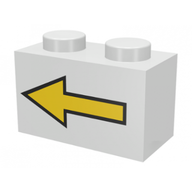 white brick 1 x 2 with yellow left arrow with black border pattern
