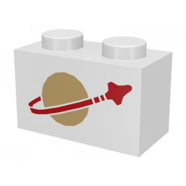 white brick 1 x 2 with classic space logo pattern