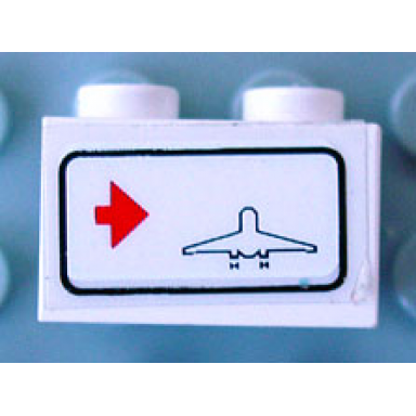 white brick 1 x 2 with red arrow on left side pointing right airplane outline pattern sticker - set 6399