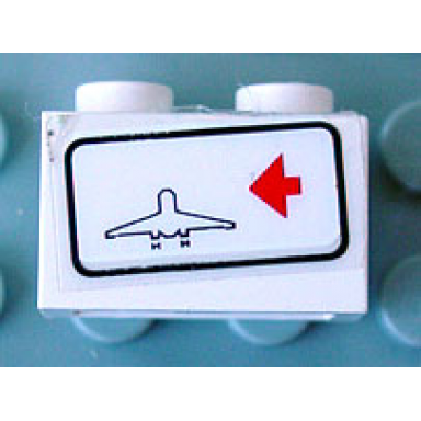 white brick 1 x 2 with red arrow on right side pointing left airplane outline pattern sticker - set 6399