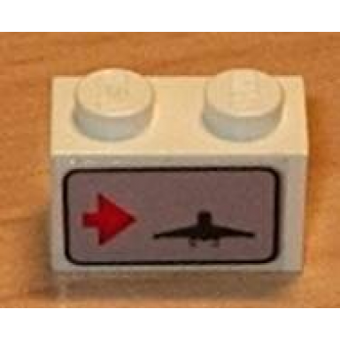 white brick 1 x 2 with red arrow on left side pointing right airplane pattern sticker - set 6396