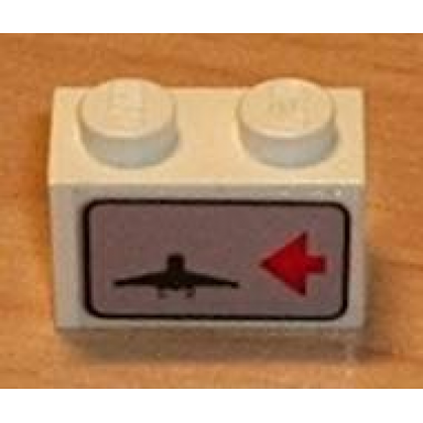 white brick 1 x 2 with red arrow on right side pointing left airplane pattern sticker - set 6396
